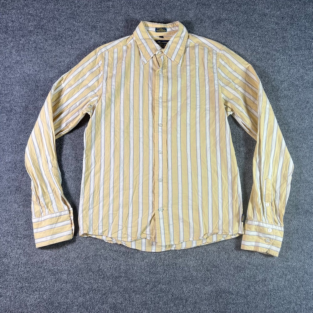 Hollister Shirt Mens Medium Yellow White Striped Cotton Classic Fit Button Front